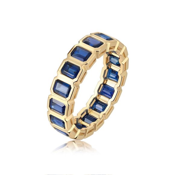 Royal Blue Emerald-Cut 14K (18k) Yellow Gold Sapphire Eternity Band Ring - Picture 6 of 6